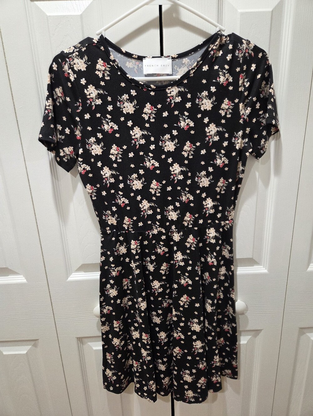 French Grey A-Line Floral Dress Small